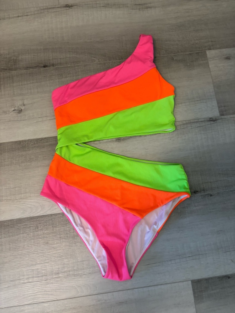 ⭐️ SALE - NWOT Neon Colorblock One Shoulder Cutout One Piece Swimsuit XL